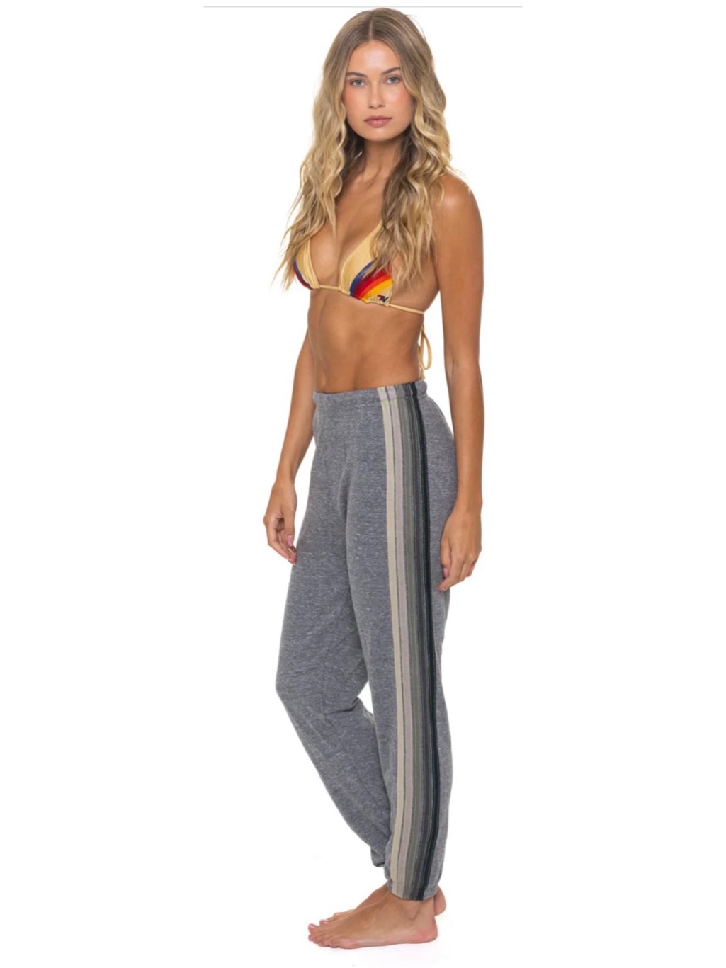 #1761 Aviator Nation 5 Stripe Sweatpants - Heather Grey / Grey Xs